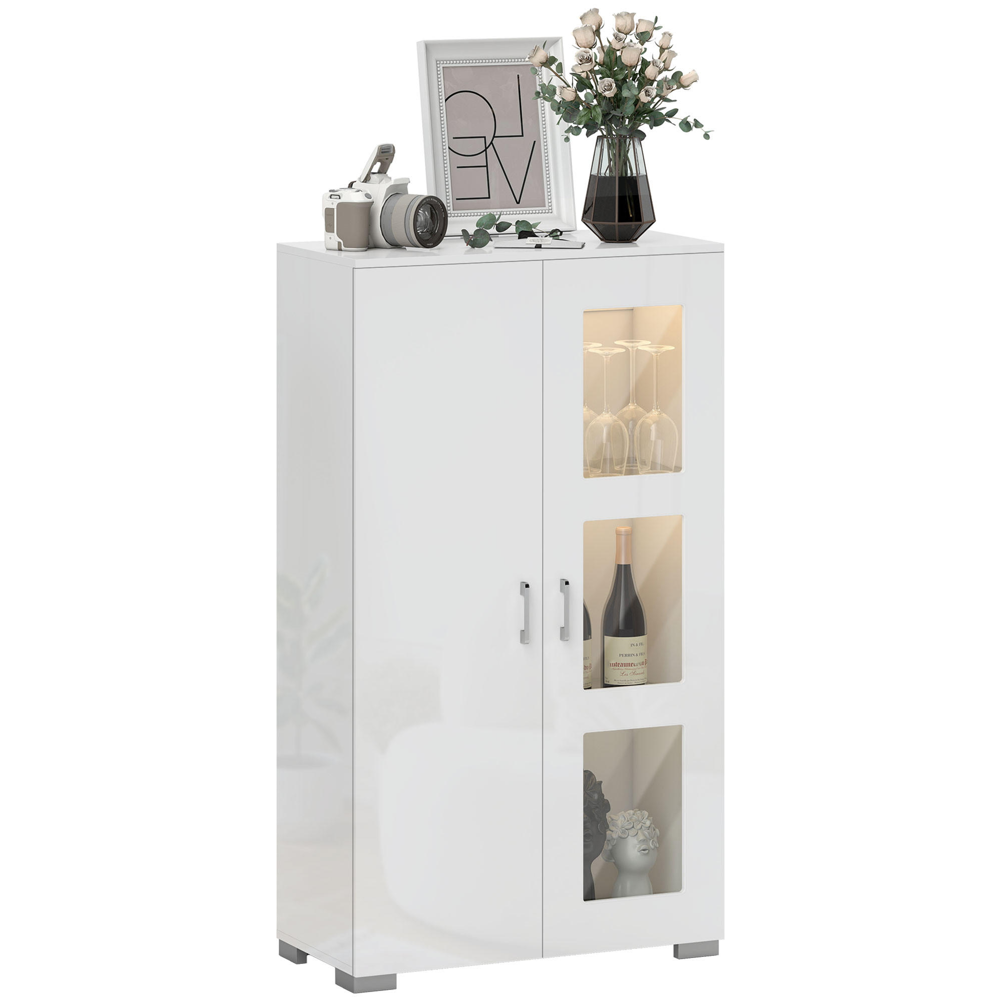 HIGHBOARD Weiß mit LED-Beleuchtung und Glastüren 71/35/126 cm - Weiß, Holzwerkstoff (71/126/35cm) - PANGIVO