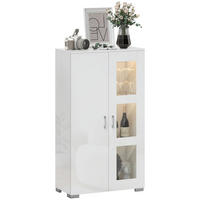 HIGHBOARD Weiß mit LED-Beleuchtung und Glastüren 71/35/126 cm - Weiß, Holzwerkstoff (71/126/35cm) - PANGIVO