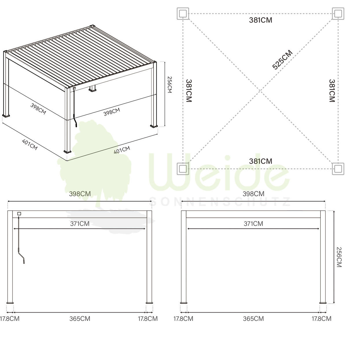 PERGOLA Elektrische Deluxe Plus Sand Aluminium 4 x 4 m Inkl. LED - Anthrazit, Metall (400/255/400cm) - WEIDE