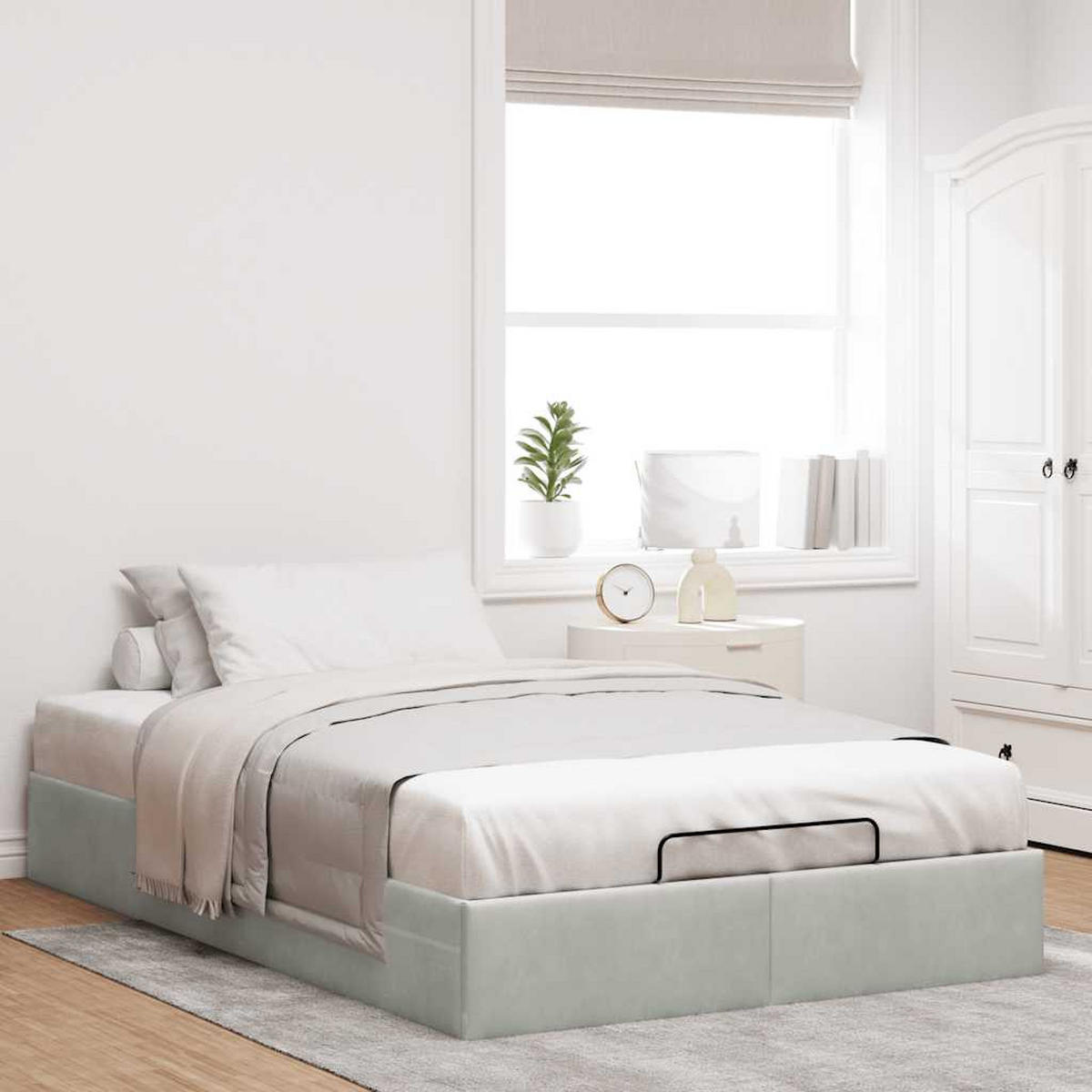 OTTOMAN-BETT Ohne Matratze Hellgrau 120/200 Cm Samt - Grau, Textil (120/200cm) - vidaXL