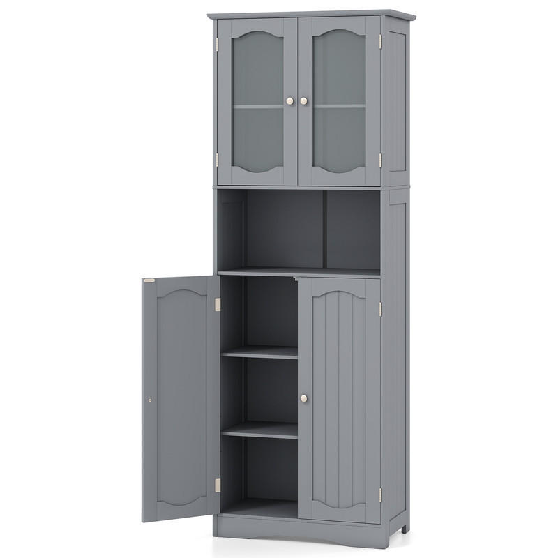 Costway Badezimmerschrank Grau 60x164x30 cm