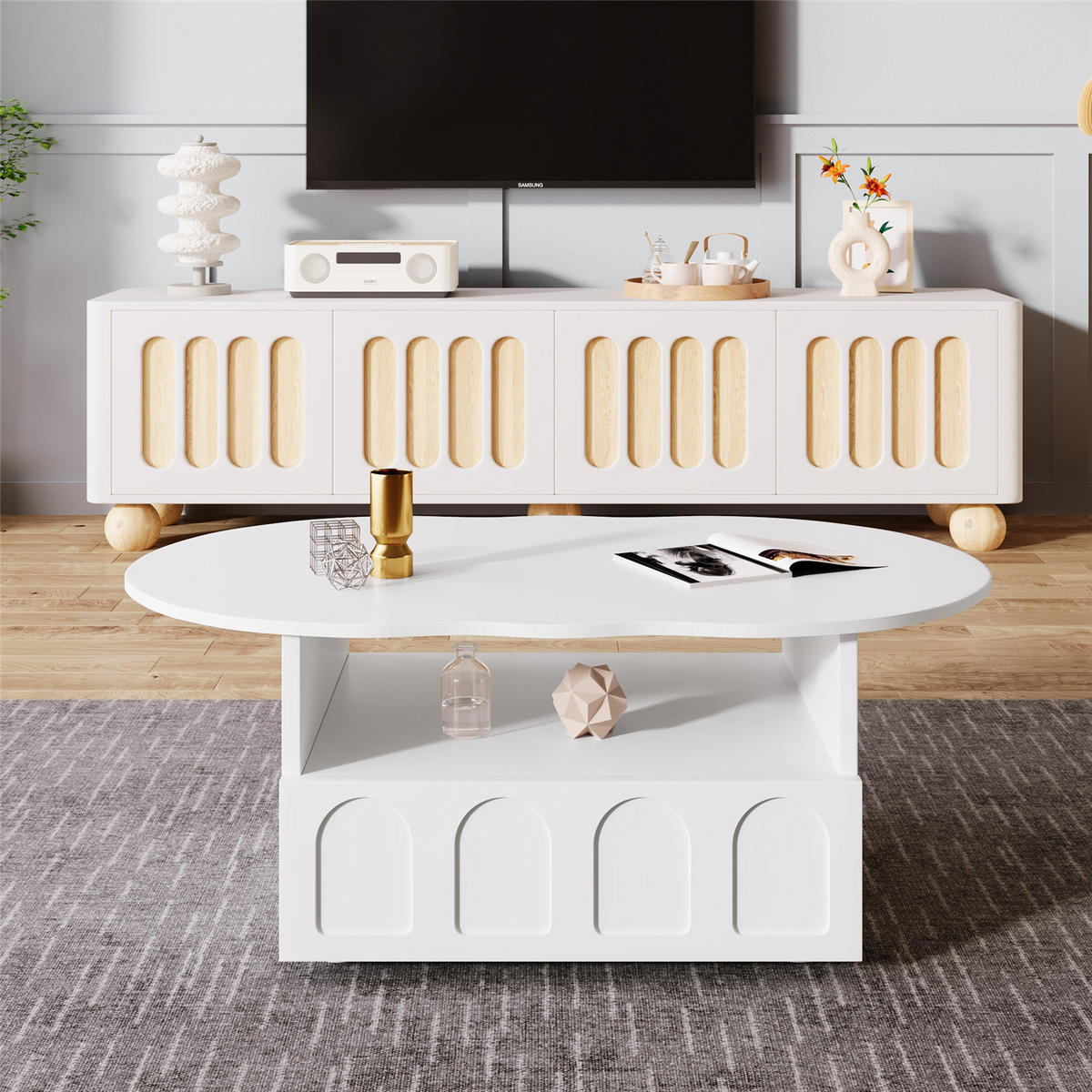 COUCHTISCH 100x60x40,5 Schubladen Stauraum - Weiß, Holz (100/60/40.5cm) - Kaket