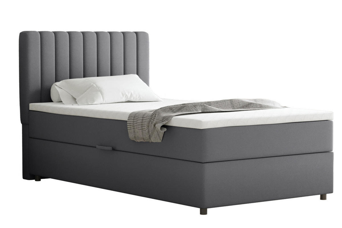 BOXBETT Everest 100 x 200 cm Einzelbett mit hochwertiger Bonell-Matratze und Topper - Grau, Holz (100/200cm) - Panda Möbel