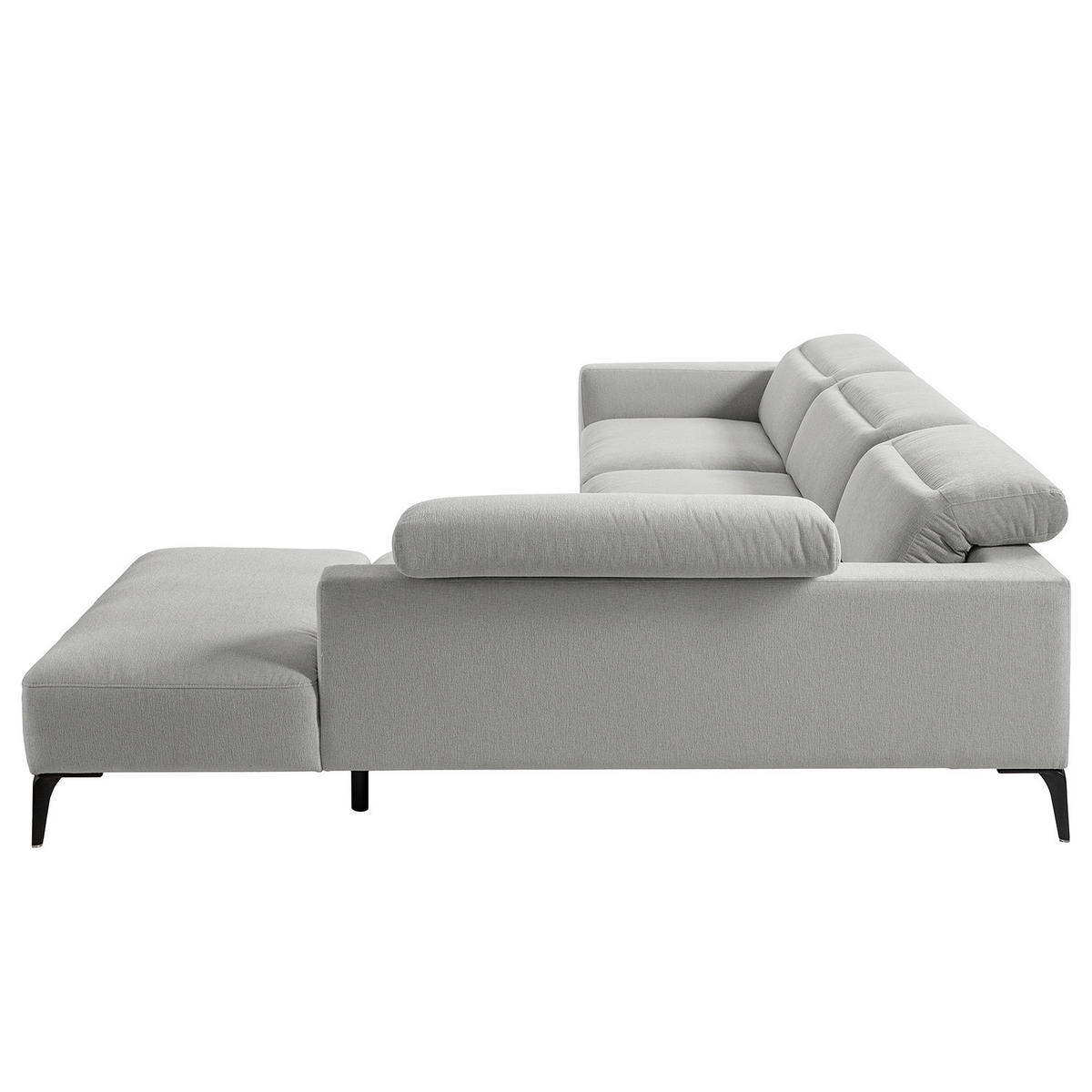 ECKSOFA mit Ottomane - Hellgrau/Schwarz, Textil/Metall (325/238cm) - home24