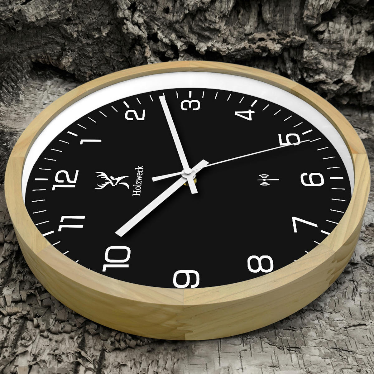 WANDUHR Holz Designer OFFENBURG (FUNK) Loft Wand Uhr, beige, schwarz - Beige/Schwarz, Glas/Holz (30/30/4.2cm) - Holzwerk