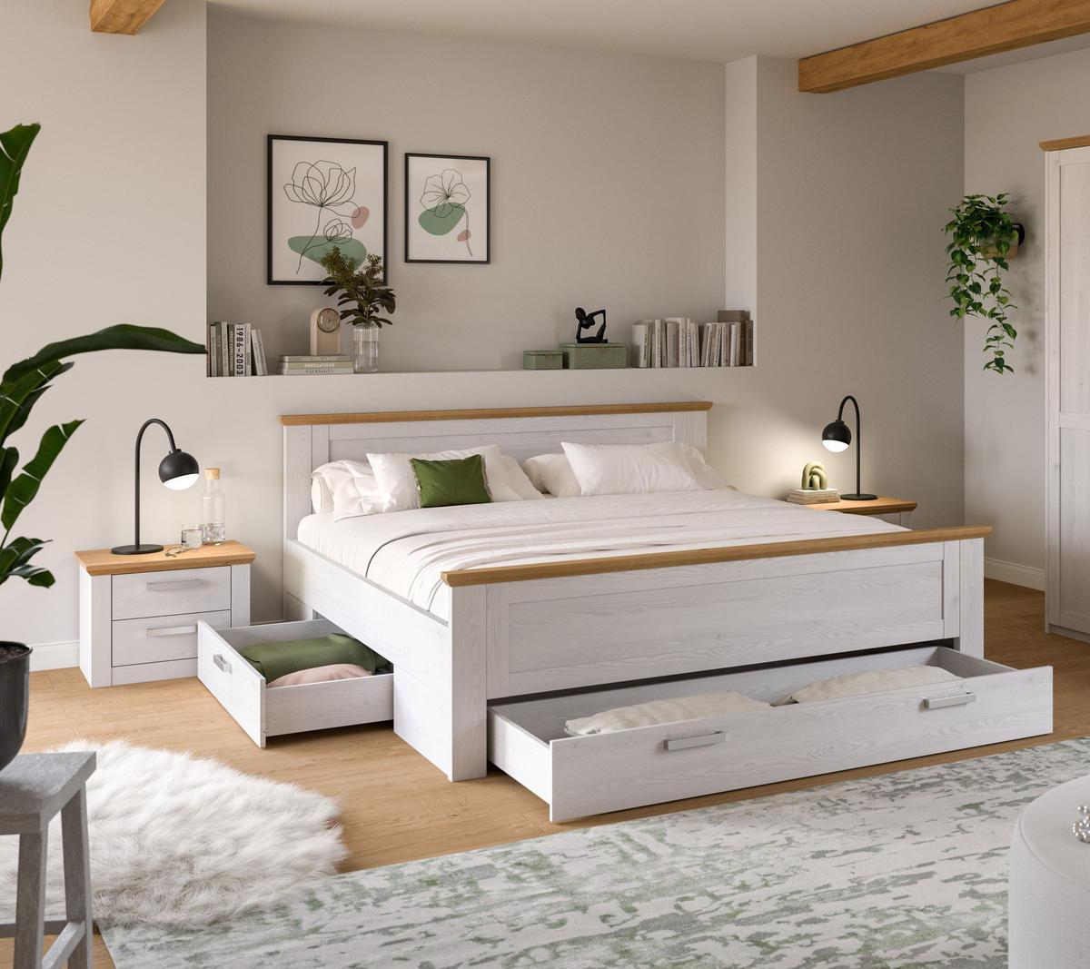 BETTANLAGE VERONA (B/H/T: ca. 301/90/209 cm) in Sibiu Lärche Nachbildung/Sibiu Lärche Nachbildung - Lärchefarben, Holzwerkstoff - Homes & Jones