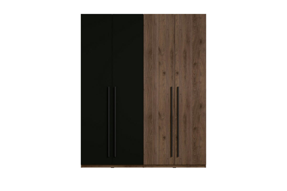 KLEIDERSCHRANK VASSA 180 / 220 / 58 cm in Schwarz / Nussbaum - Nussbaumfarben/Schwarz, Holzwerkstoff (180/58/221cm) - Deine Möbel 24