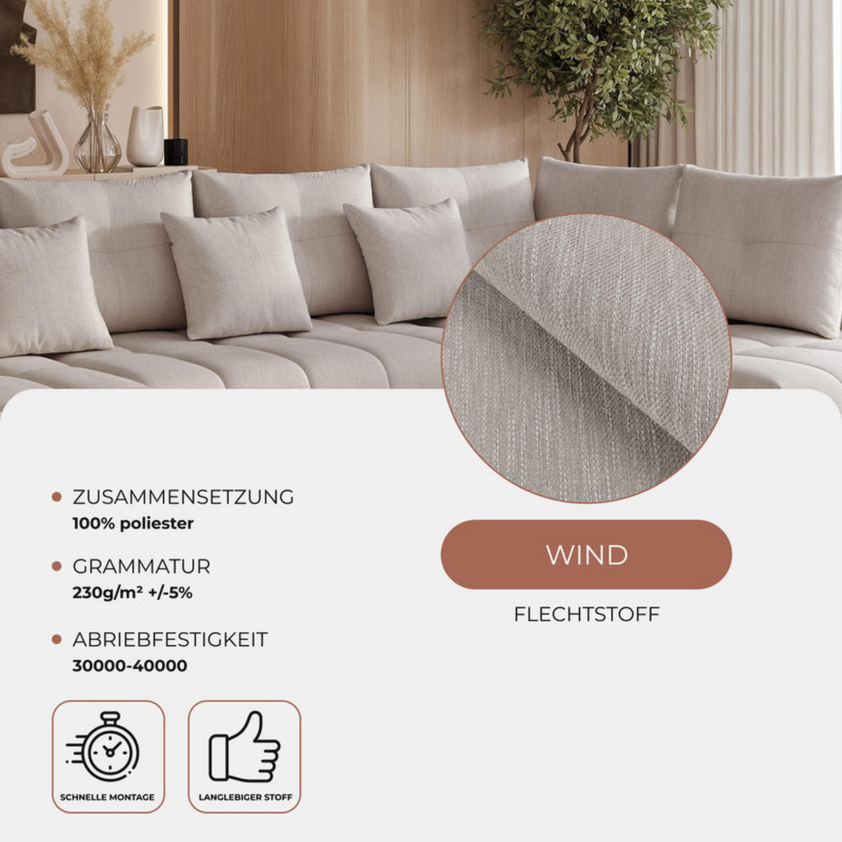 WOHNLANDSCHAFT STONE mit Schlaffunktion und Bettkasten, Stoff Hellgrau - Hellgrau, Kunststoff/Textil (350/91/190cm) - Idohome