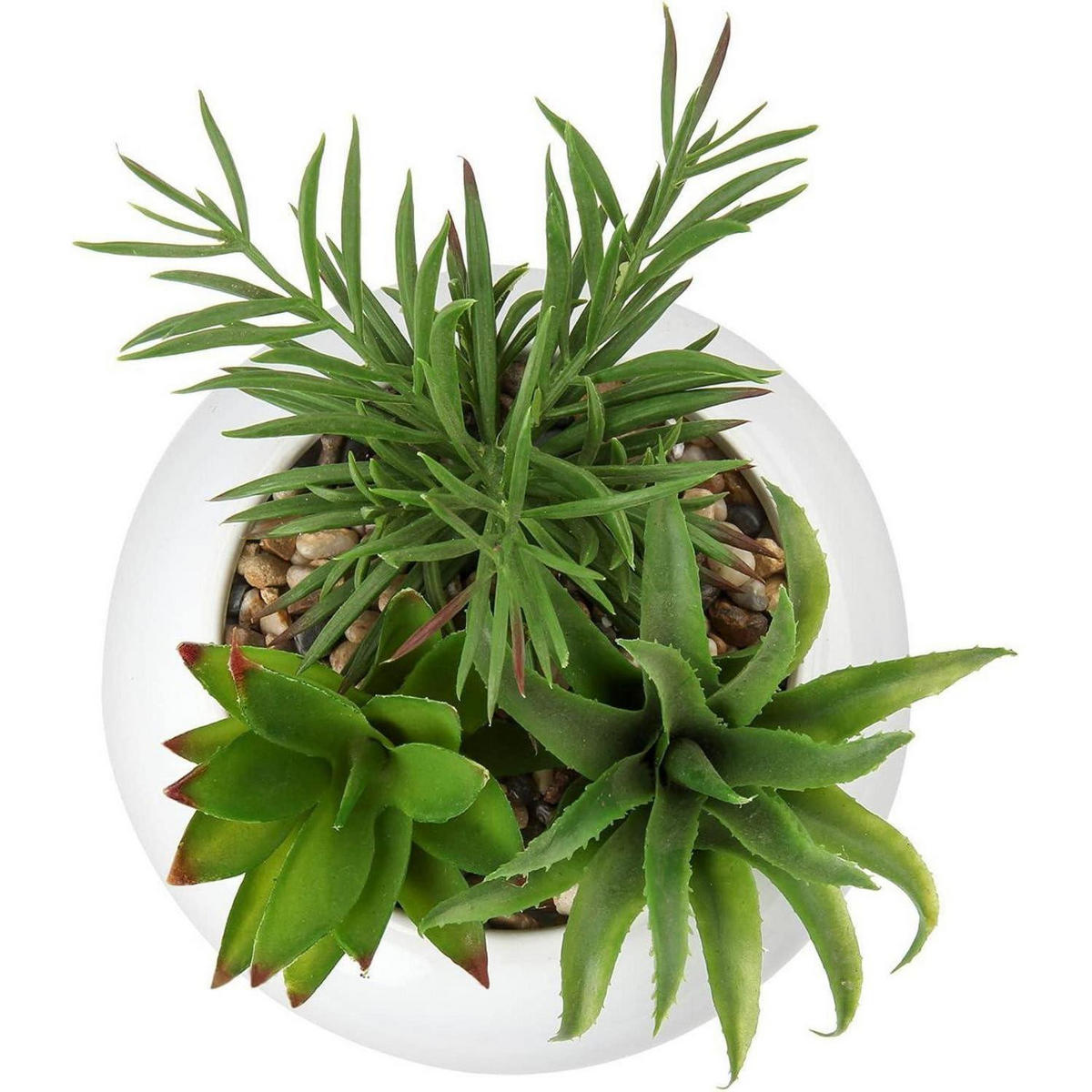 KUNSTPFLANZE Sukkulenten Arrangement im Keramiktopf 18 cm Weiß - Weiß, Keramik (18cm)
