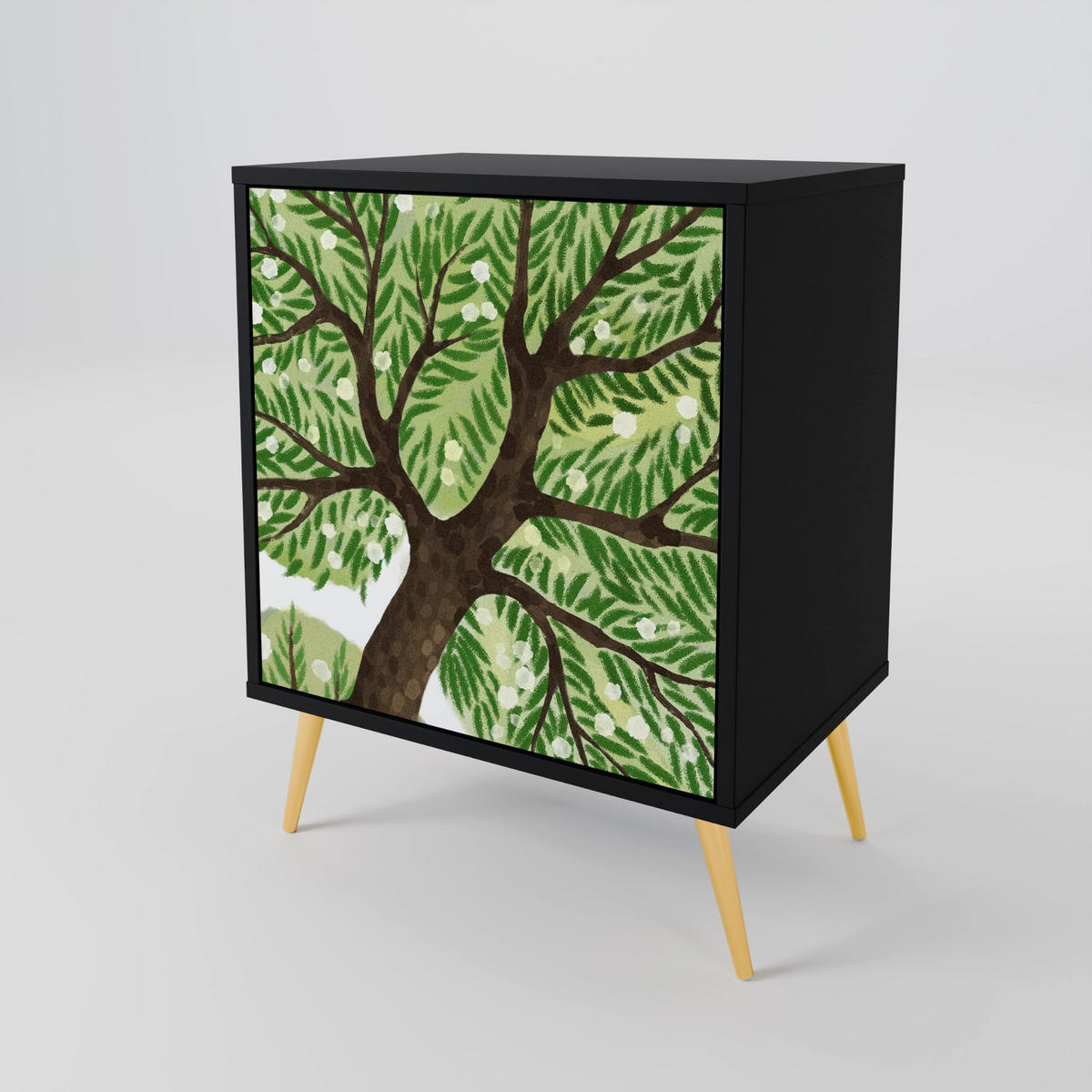 SIDEBOARD WILDERNESS DASH, Schwarz, 57,5x42x72,5 cm, Schwarze Metallfüße - Multicolor/Schwarz, Holzwerkstoff/Metall (57.5/72.5/42cm) - SpaceRebels