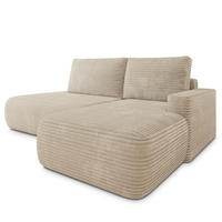 ECKSOFA AVINI T R-S Creme Kordstoff mit Schlaffunktion - Creme, Holzwerkstoff/Textil (277/160cm) - MASSENO