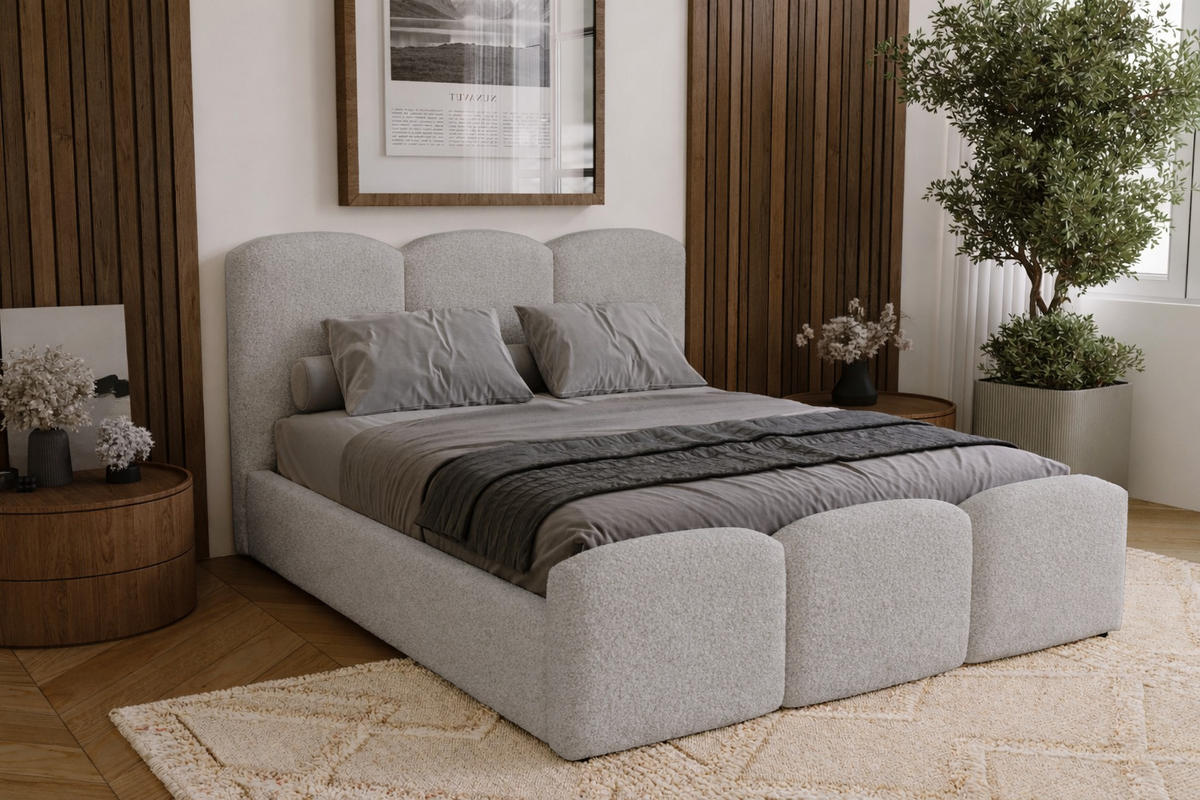 POLSTERBETT mit Bettkasten 140x200 Capri, Boucle, Hellgrau - Hellgrau, Holz/Textil (140/200cm) - Emporius