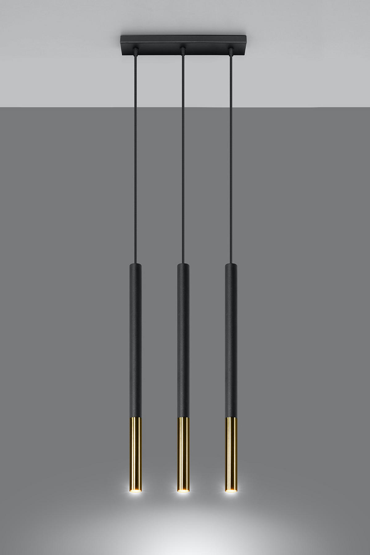 PENDELLEUCHTE Stahl Schwarz-Gold 3-flammig - Schwarz, Metall (30/8/110cm) - Sollux Lighting