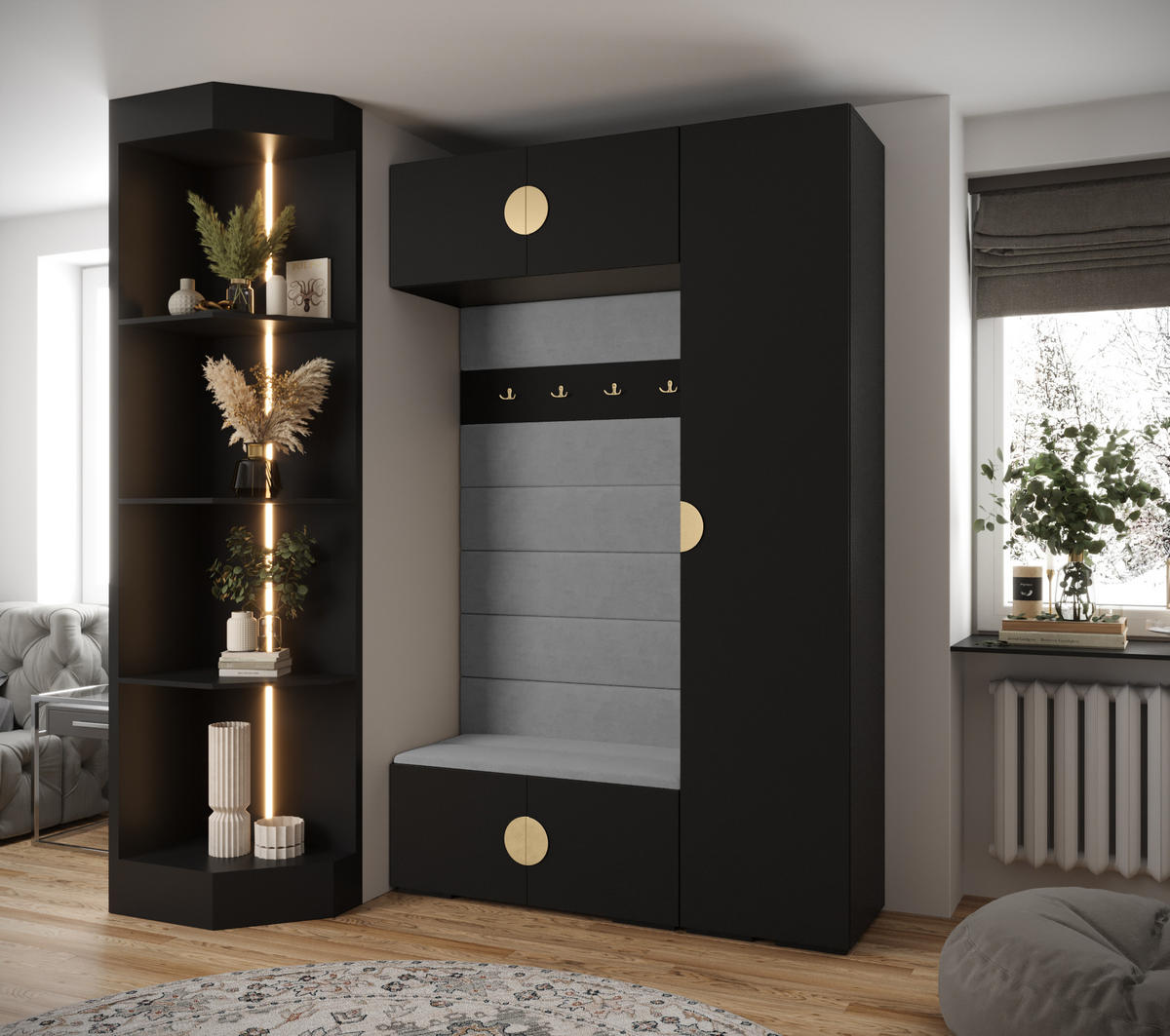GARDEROBEN-SET 236,7/150/47 - Goldfarben/Schwarz, Holz/Kunststoff (150/236.7/47cm) - Abiks Möbel