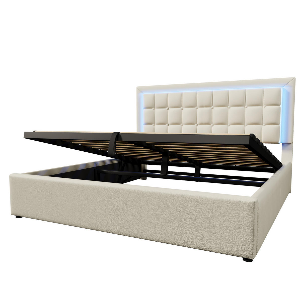 POLSTERBETT aus Kunstleder 140x200 cm in Weiß mit LED-Beleuchtung & Stauraum - Weiß, Leder (140/200cm) - Modfu