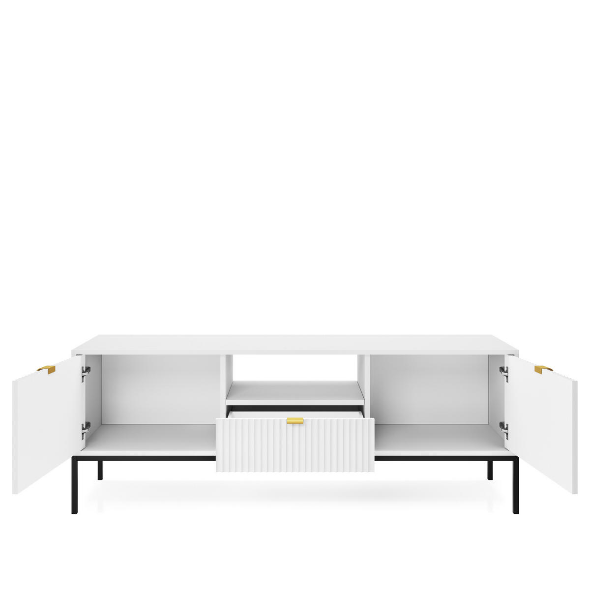 LOWBOARD TV NANAIMO RTV1-2D1S Profilierte Fronten, Weiß - Weiß, Holzwerkstoff/Kunststoff (154/56/39cm) - Komodee