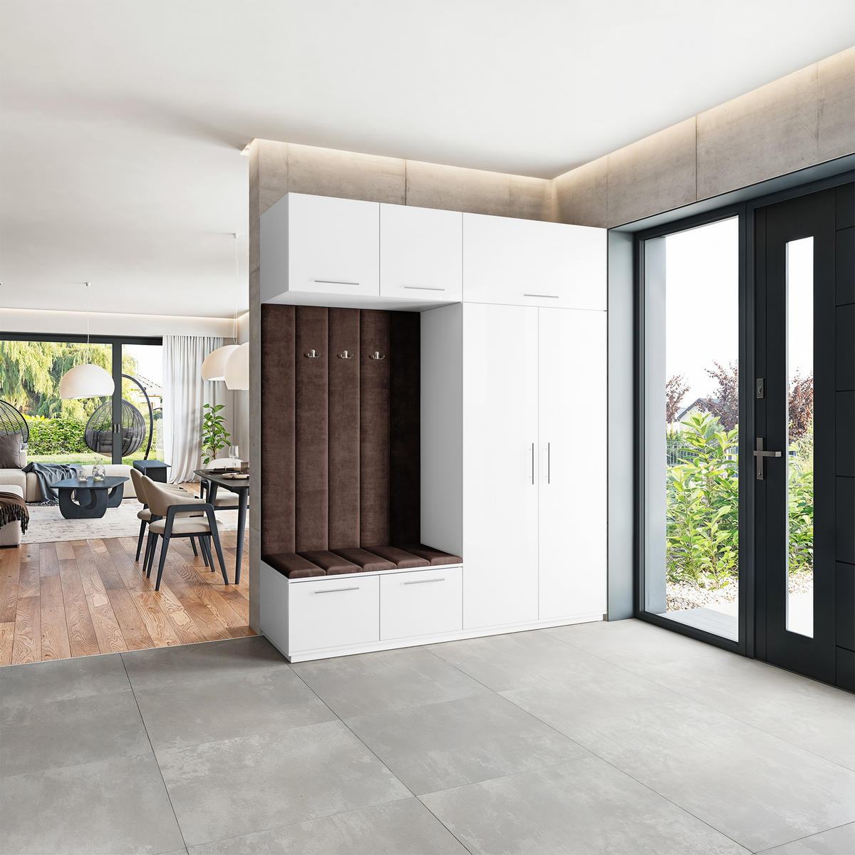 GARDEROBENSCHRANK REMA 200/240/60 cm Modern Garderobe-Set Weiß - Weiß/Braun, Holzwerkstoff (200/240/60cm) - MASSENO