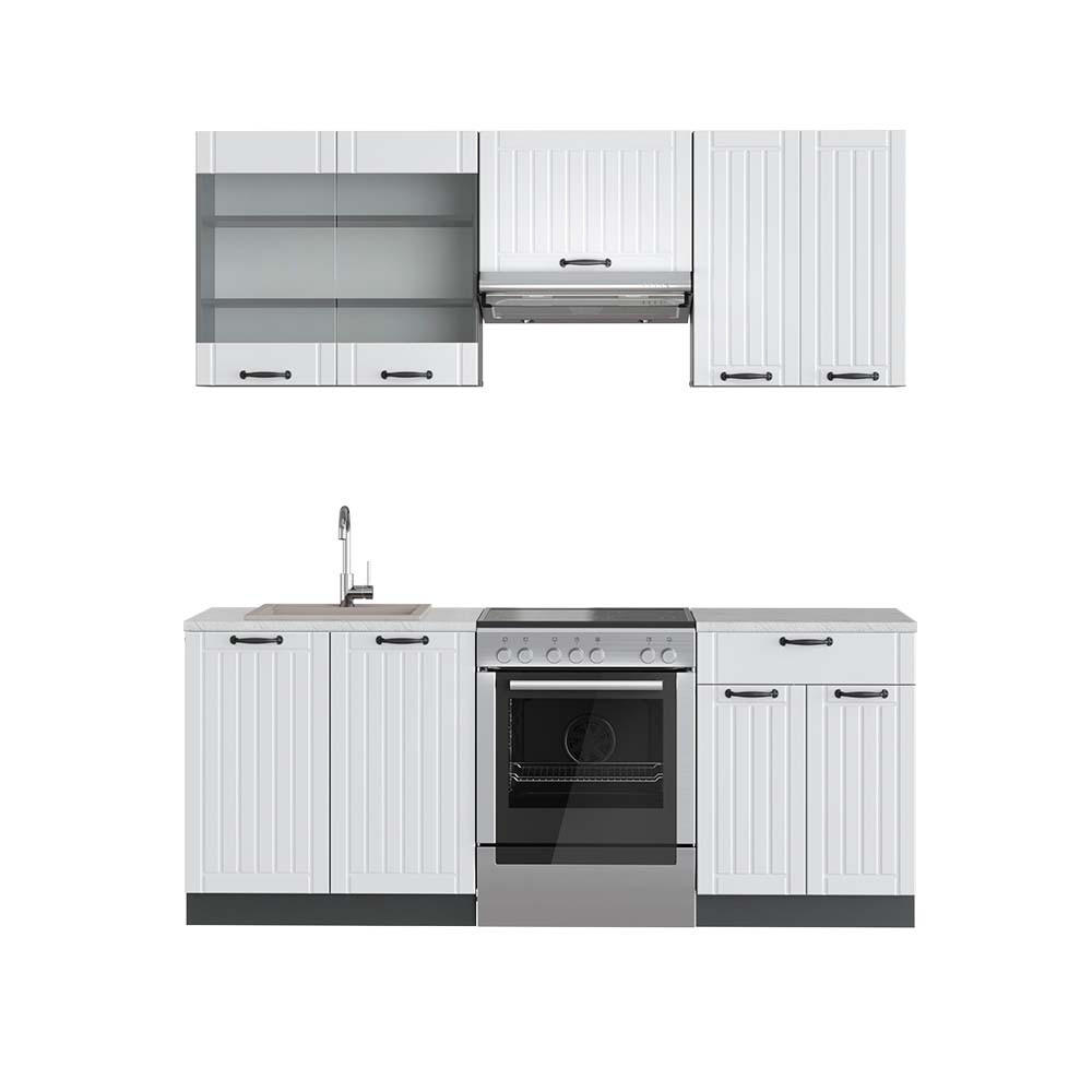 KÜCHENZEILE Fame-Line Weiß Landhaus/Anthrazit 200 cm, AP Marmor - Anthrazit/Weiß, Holzwerkstoff (200/81.6/60cm) - Vicco