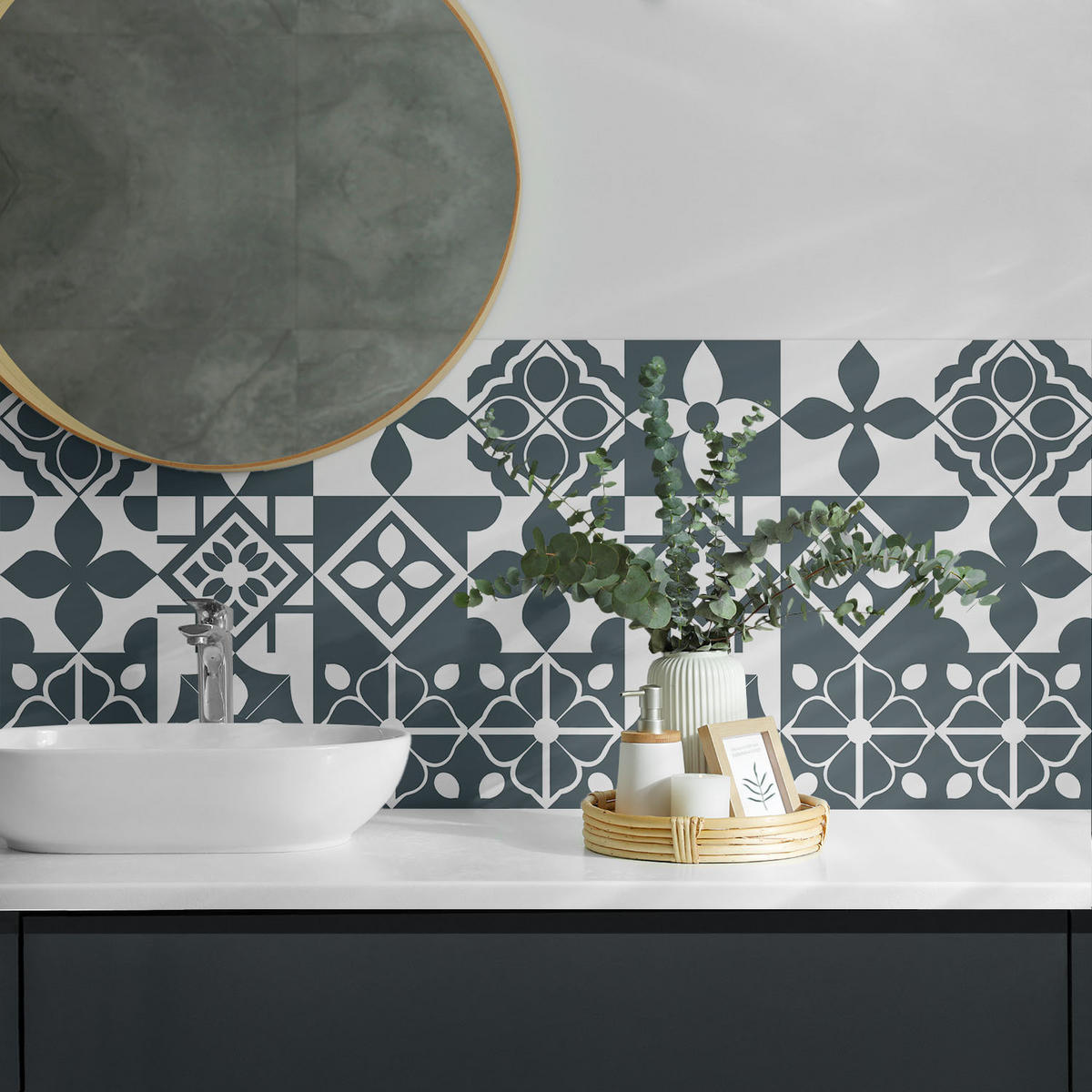 WANDPANEEL 4x 50x50 cm selbstklebend Morenta - Blaugrau, Kunststoff (50/1.6/50cm) - Wallfluent