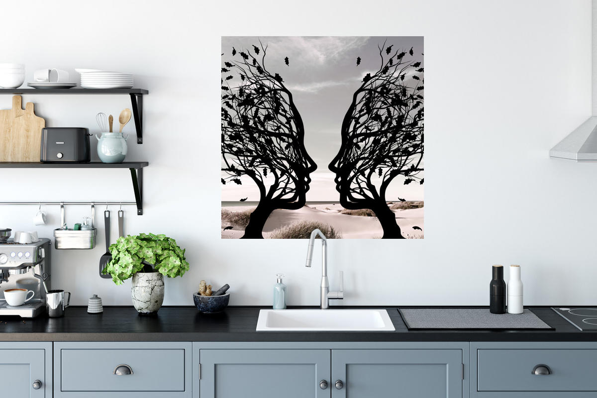 WANDTATTOO Strand - Meer - Menschen - Baum - Moderne Kunst 50x50 cm - Hellgrau, Kunststoff (50/50/0.1cm) - MuchoWow