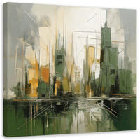 LEINWANDBILD Stadt Abstraktion Grün 50x50cm - Grün, Textil (50/50cm) - Feeby