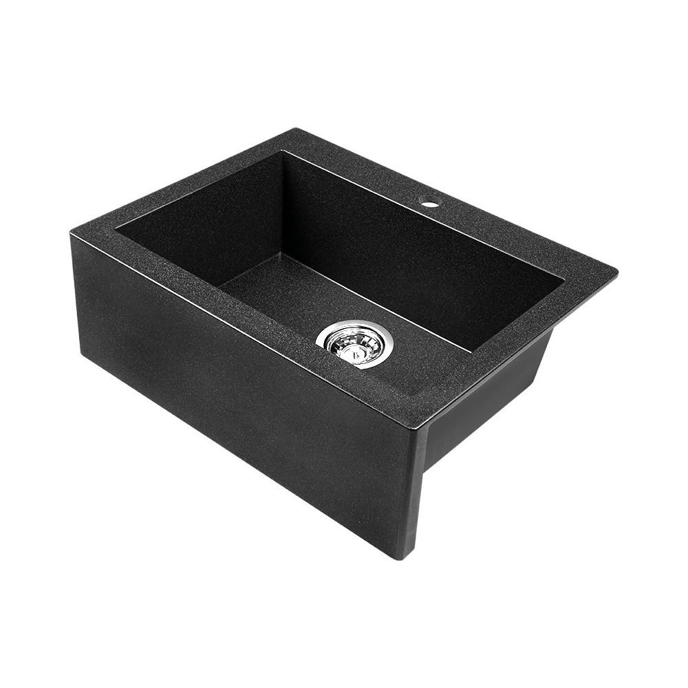 EINBAUSPÜLE Komodo Schwarz, Einzelbecken, 49/63/22,1 cm - Schwarz, Stein (49/22.1/63cm) - bad land
