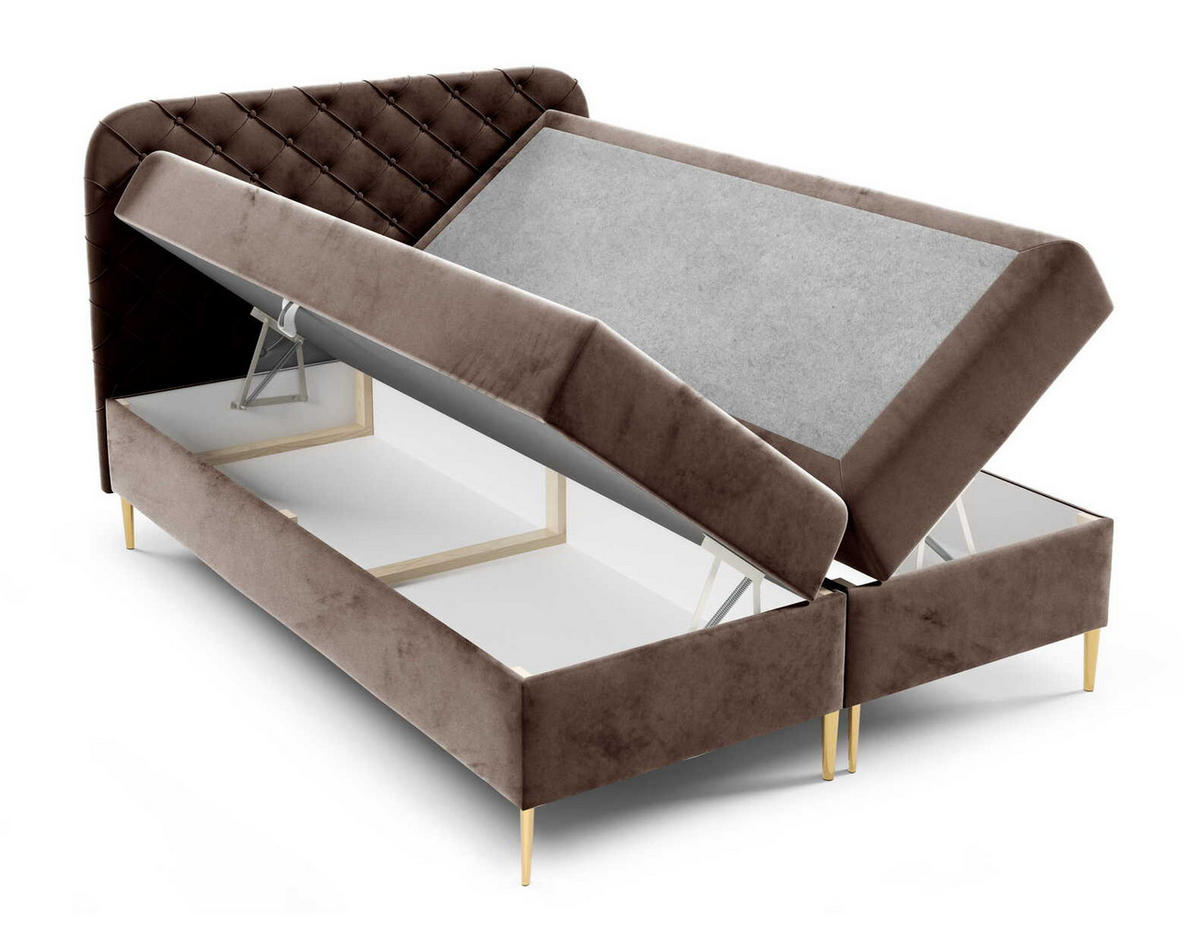 BOXSPRINGBETT 180x200 Elara, Chesterfield, 15 cm Beine, Matratze, Braun - Braun, Holz/Textil (180/200cm) - Emporius
