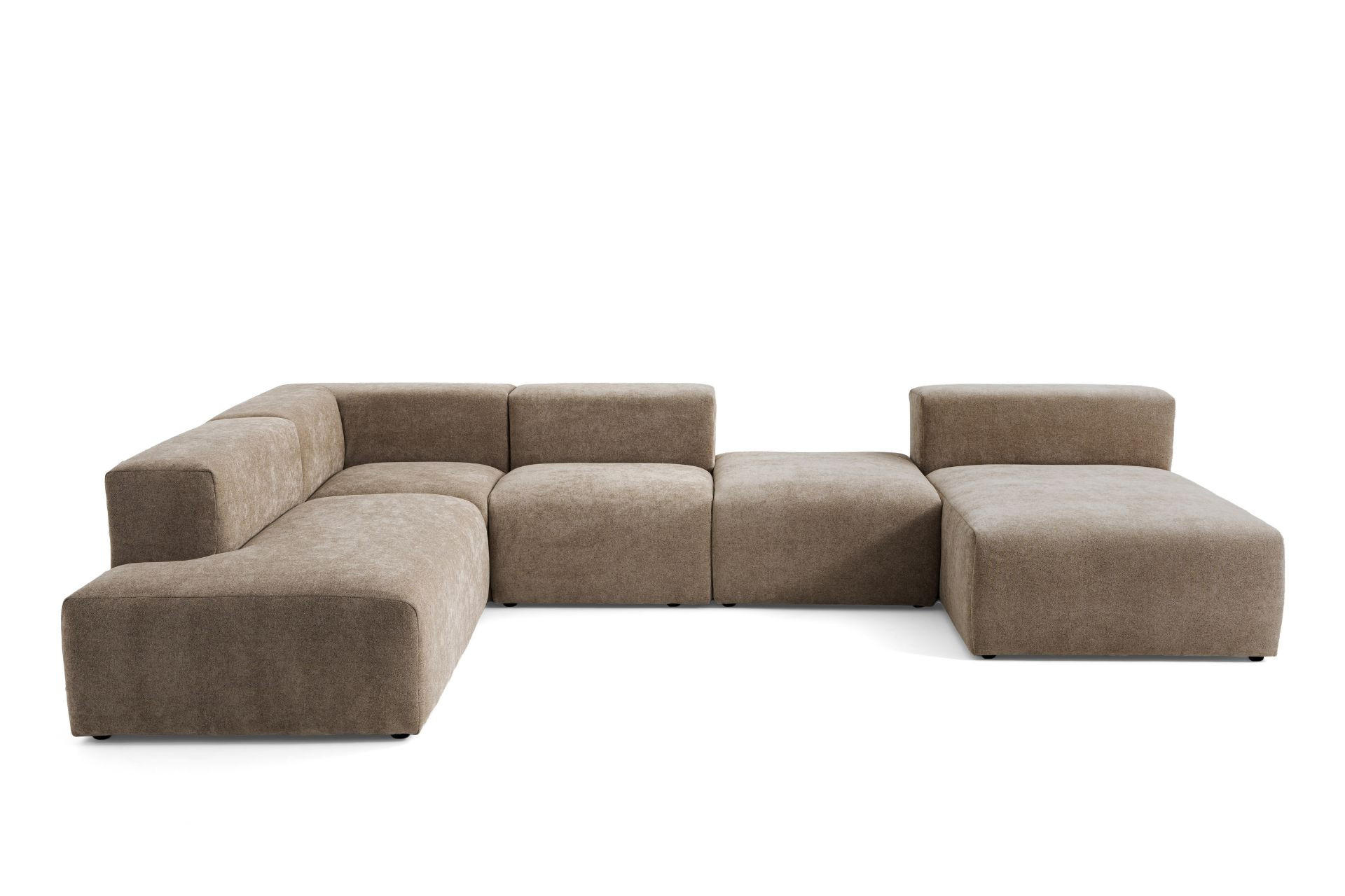 5-SITZER modulares Wohnlandschaft U XXL HEAVEN SET 6 Links, Breite 375 cm Webstoff Braun - Schwarz/Braun, Holz/Kunststoff (375/73/245cm) - Muffo