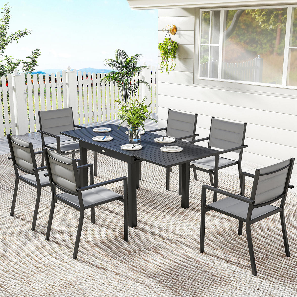 GARTENTISCHGRUPPE DE-18117 ausziehbar 90-180 cm, Aluminium/Textilene Grau - Grau, Metall - ComfortXL