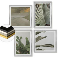 WANDBILDER 4er Set - 50x50 cm & 40x60 cm Silberner Rahmen - Blätter tropischer Pflanzen in Pastellfarben - Silberfarben, Kunststoff (50/50cm) - ArtPrintCave