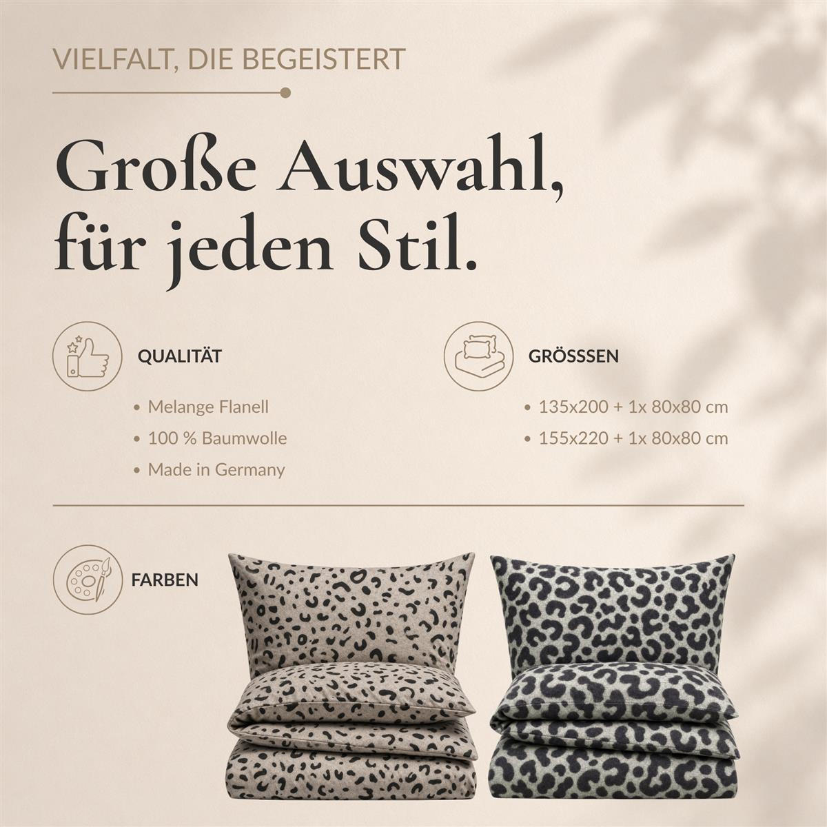 BIBER-BETTWÄSCHE 135x200 - Warmer Flanell Winter Bettbezug mit Leopard Muster - Leo Grau - Grau, Textil (135/200cm) - Carpe Sonno