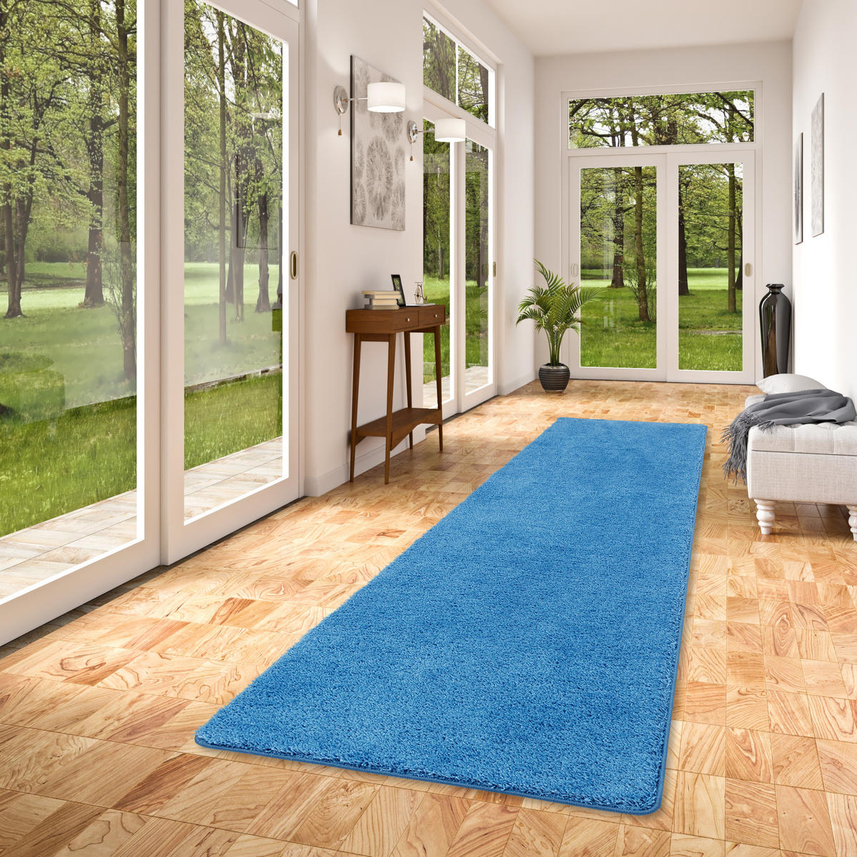 HOCHFLOR SHAGGY LÄUFER TEPPICH PALACE - Blau, Textil (100/400cm) - Snapstyle