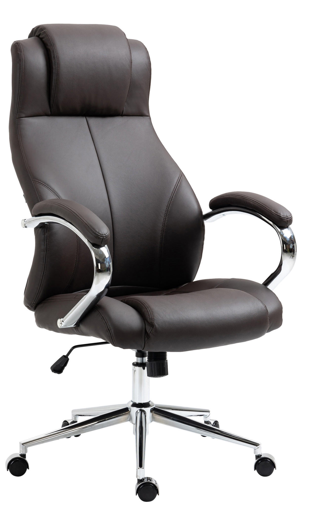 CHEFSESSEL Echtleder braun - Chromfarben/Braun, Leder/Metall (64/120/79cm) - CLP