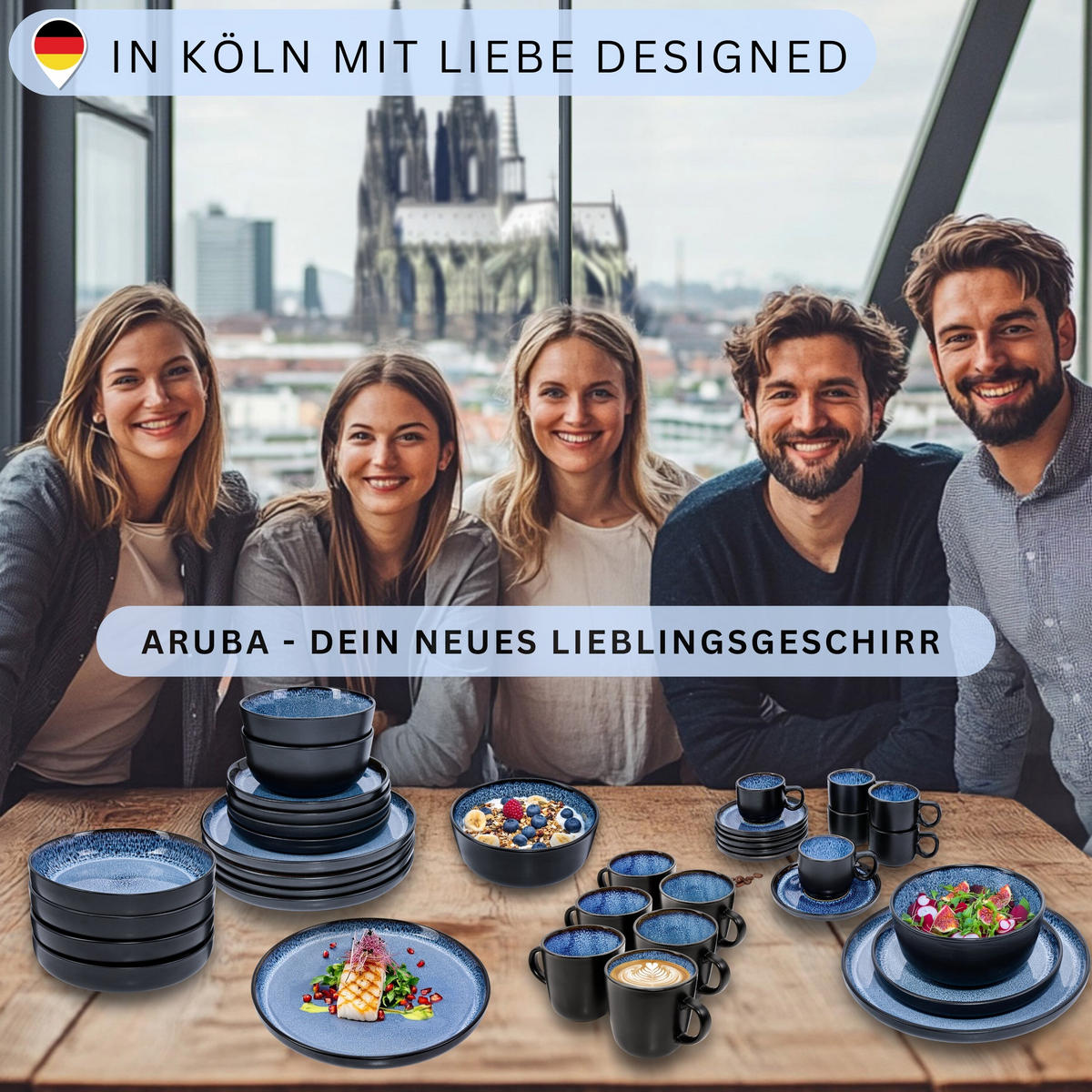 SCHALEN SET ARUBA - 6 teilig aus Steingut - Blau, Keramik (21cm) - Sänger