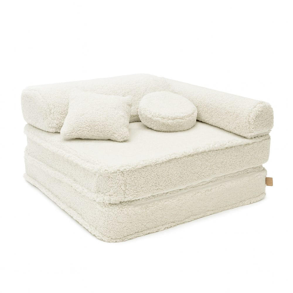 KINDERSESSEL modular 3-in-1 ausklappbar aus Teddystoff in Beige-Creme - Creme, Textil (1000/50/50cm) - MeowBaby