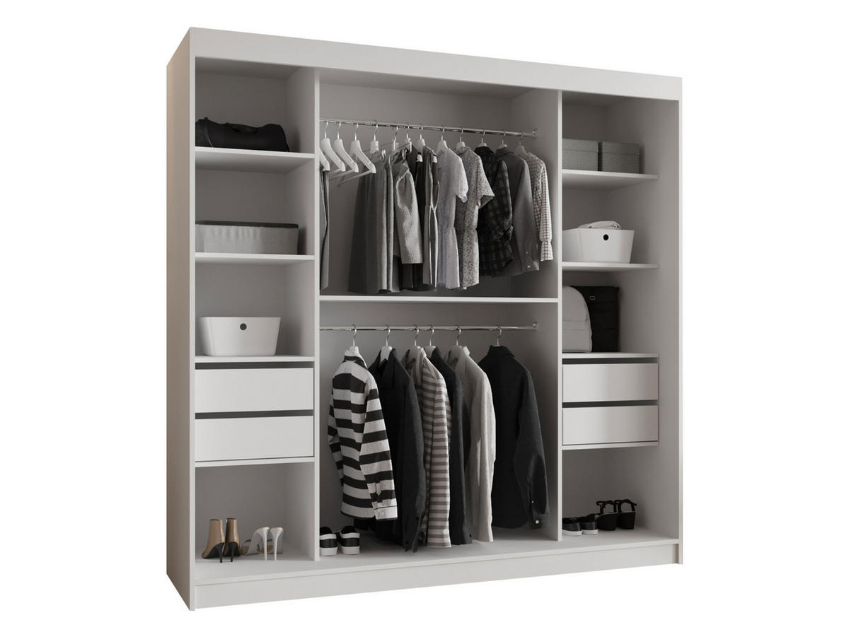 SCHWEBETÜRENSCHRANK Selfie 200 cm mit Schubladen - Kaschmir/Silberfarben, Holzwerkstoff/Kunststoff (200/200/62cm) - MIRJAN24
