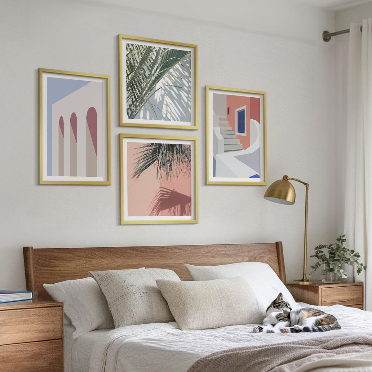 WANDBILDER 4er Set - 50x50 cm & 40x60 cm Goldrahmen - Illustrationen der Stadtarchitektur - Goldfarben, Kunststoff (50/50cm) - ArtPrintCave