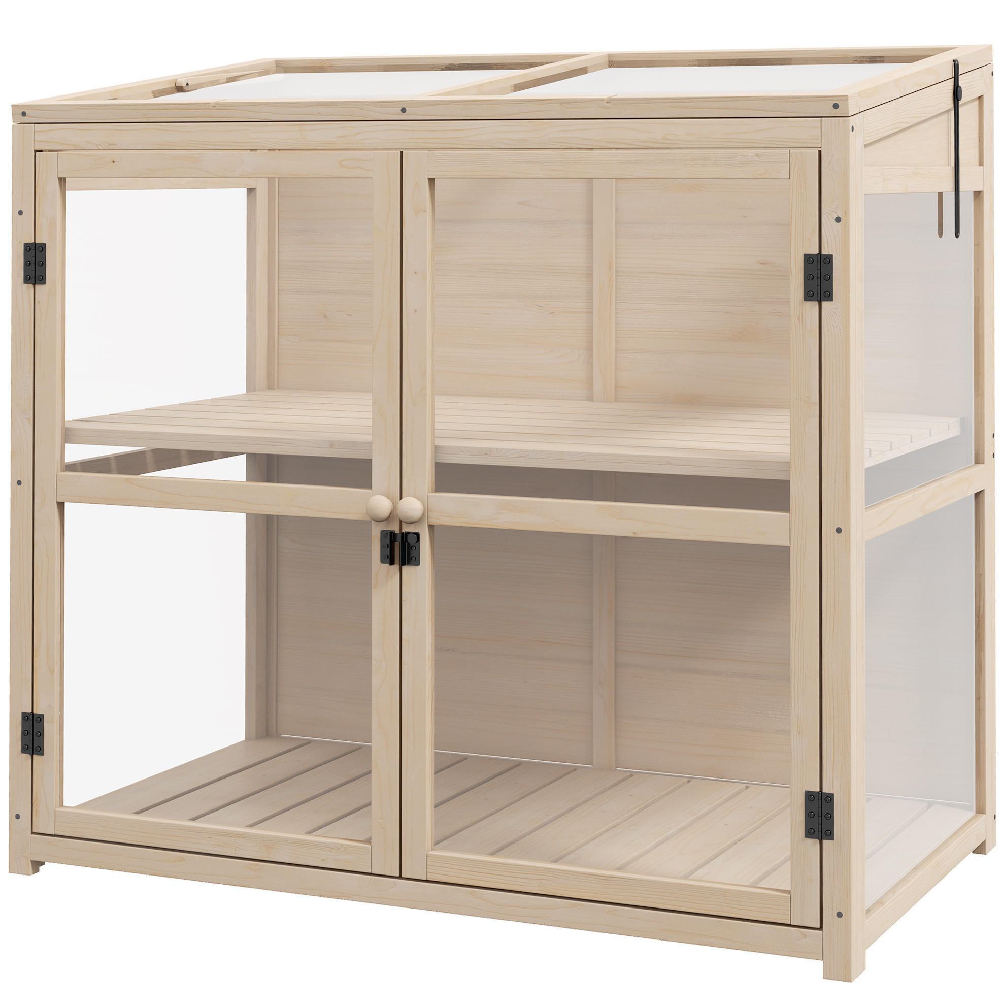 GEWÄCHSHAUS 103/95/61 cm Naturholz aus Holz mit verstellbarem Dach - Naturfarben, Holz (61/103/103cm) - OKMYHOME
