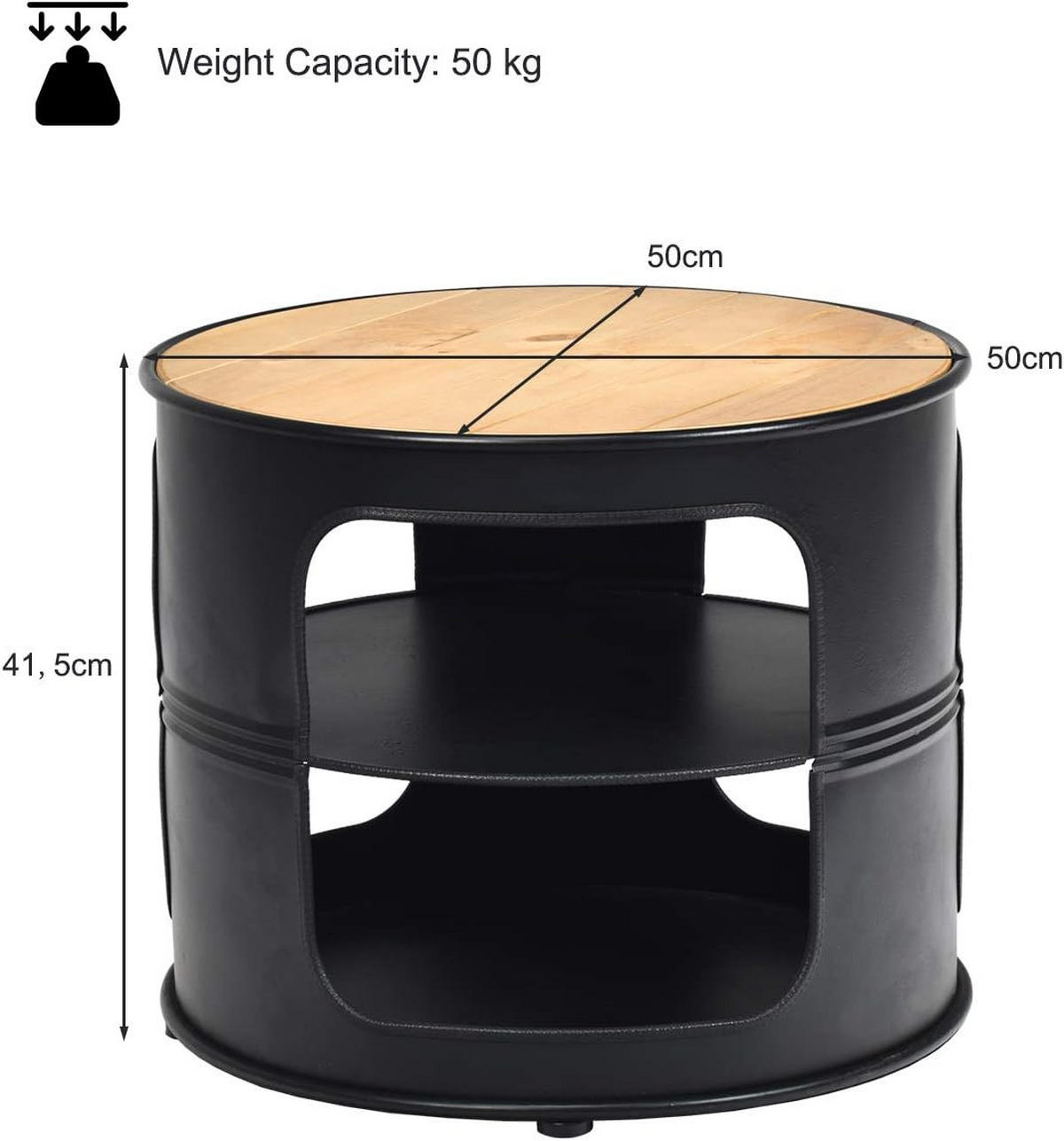 POMŮCŮVÝ STOLEK v industriálním stylu, černý - černá, kov (50/50/42cm) - COSTWAY