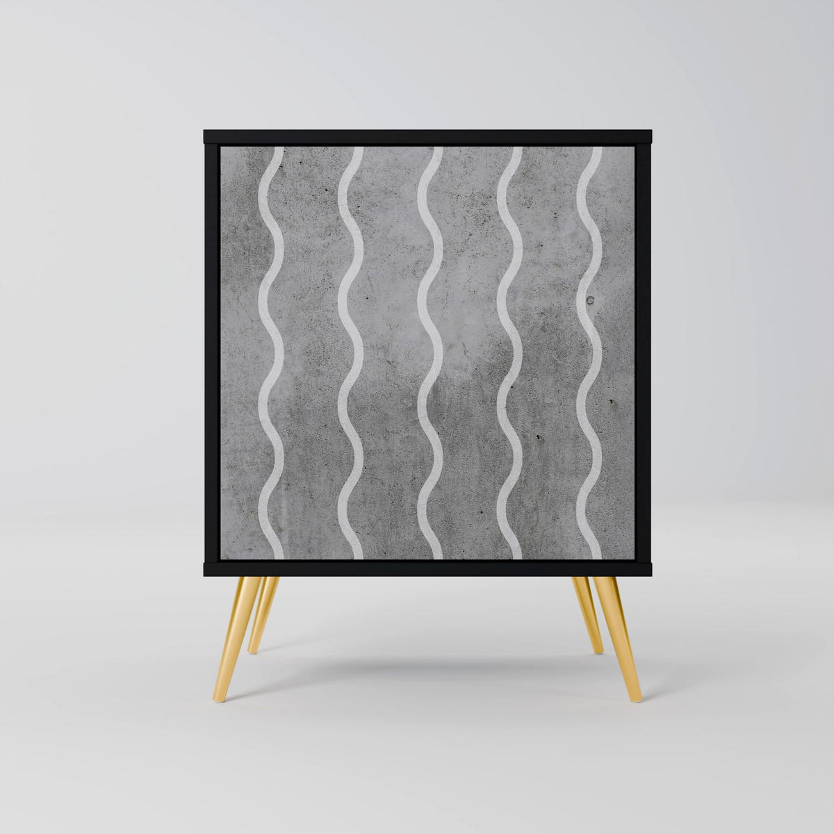 SIDEBOARD WAVES OF CONCRETE, Schwarz, 57,5x42x75,5 cm, Goldfarbene Metallfüße - Goldfarben/Multicolor, Holzwerkstoff/Metall (57.5/75.5/42cm) - SpaceRebels