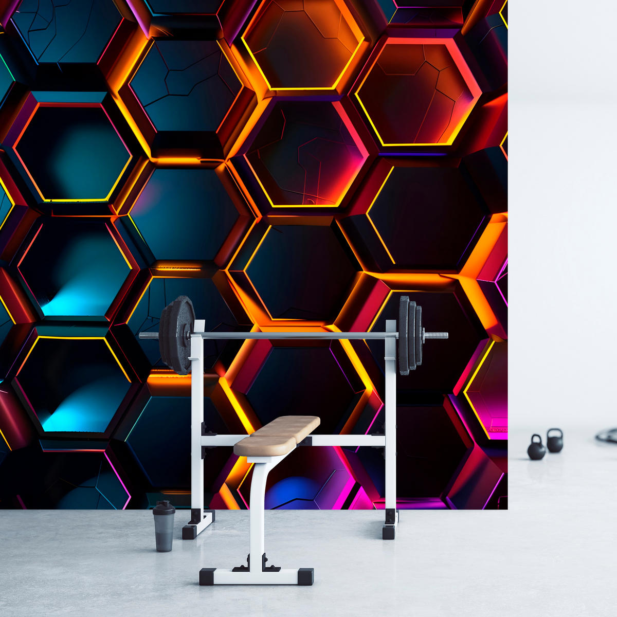 FOTOTAPETE für Jugendzimmer Schwarz Neon Hexagone 400x280 - Gelb/Schwarz, Papier (400/280cm) - Muralo