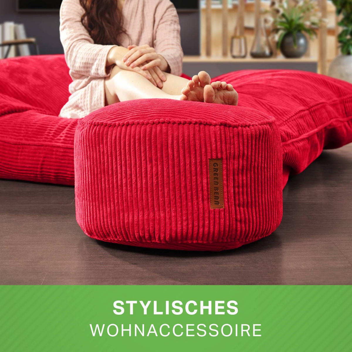 SITZSACK-HOCKER Pouf "Cord" 45x25cm - Rot, Textil (45/25/45cm) - Green Bean