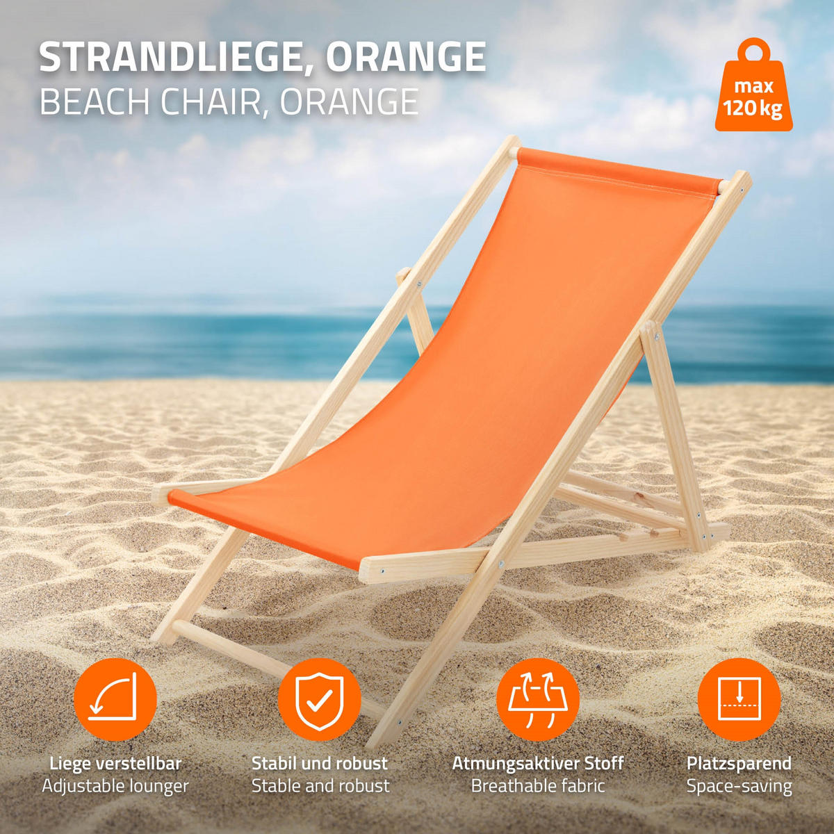 LIEGESTUHL Orange - Orange, Holz (57.5/83/100cm) - ECD-Germany