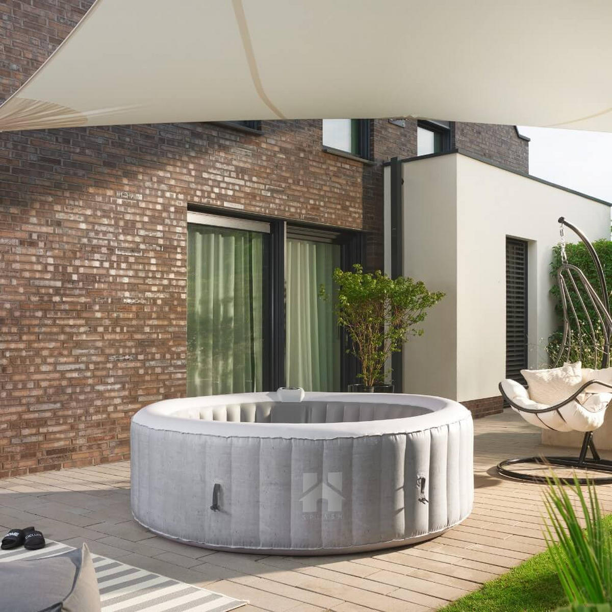 OUTDOOR Whirlpool SPLASH inkl. Abdeckung - Ø208 cm 6 Personen Beton - Grau, Kunststoff (208/65/208cm) - Home Deluxe