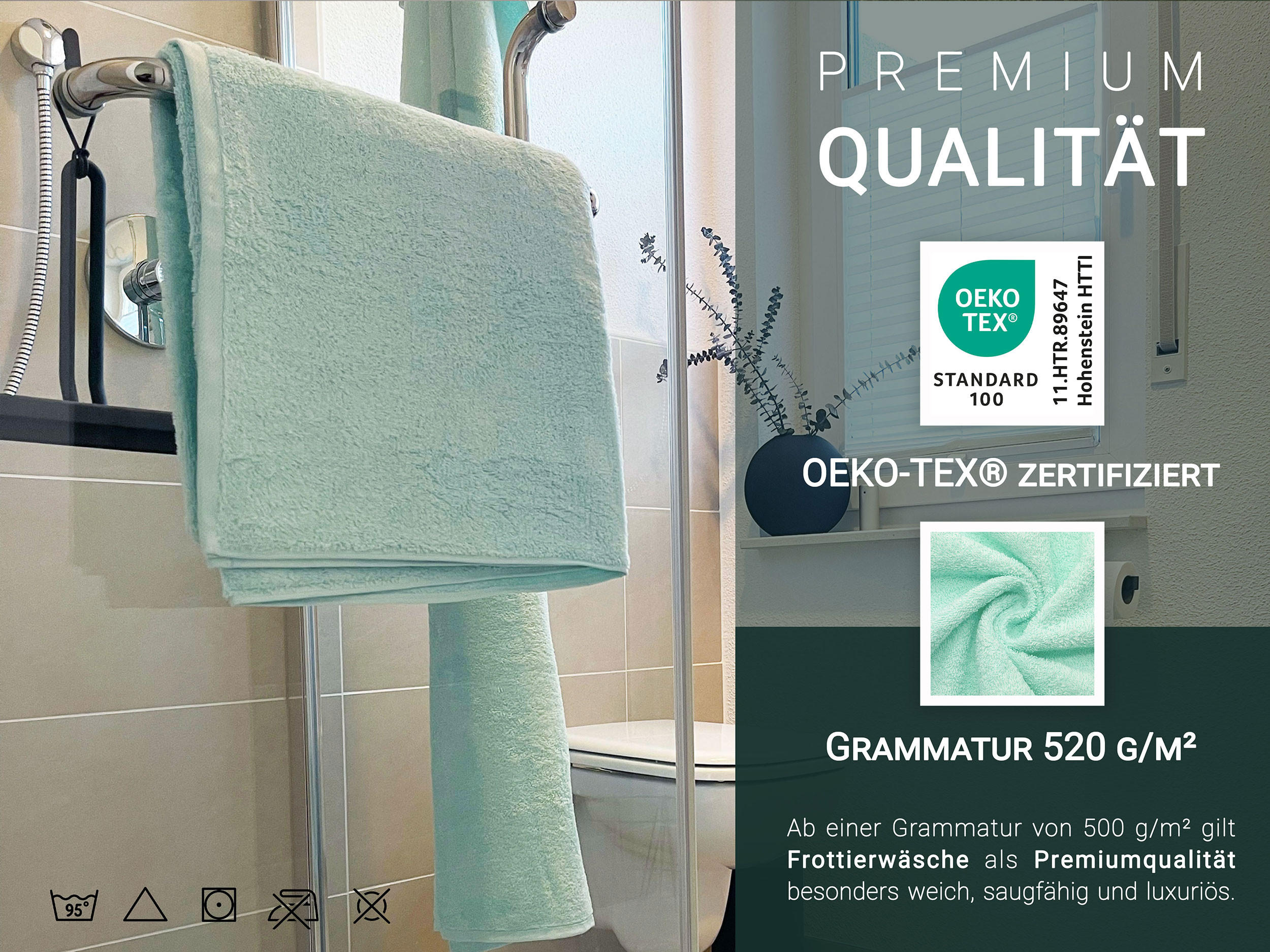 Thumbnail - Zollner Duschtücher,, Grün, Textil, 70x140 cm, Oeko-Tex® Standard 100, Badtextilien, Duschtücher