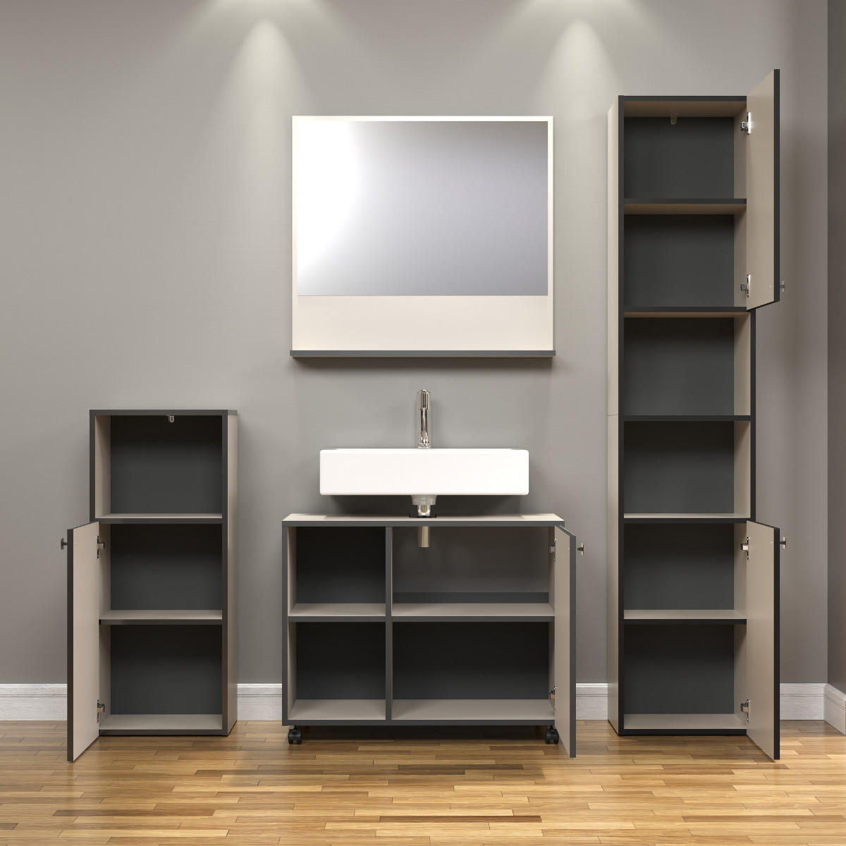 WANDSPIEGEL PureBliss Hellgrau - Hellgrau, Holzwerkstoff (80/74/14cm) - Trendteam