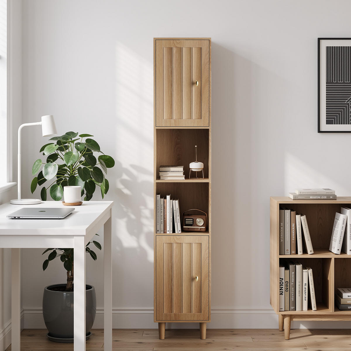 HOCHSCHRANK für Badezimmer 32 x 30 x 169 cm Eiche Optik - Eichefarben, Holzwerkstoff (30/169/32cm) - Beauniv
