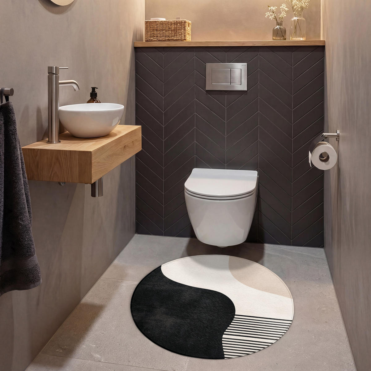 WC-VORLEGER Abstrakt - Japandi - Beige - Modern Toilettenteppich 70x70 cm - Beige, Kunststoff/Textil (70/1cm) - OnlyWow