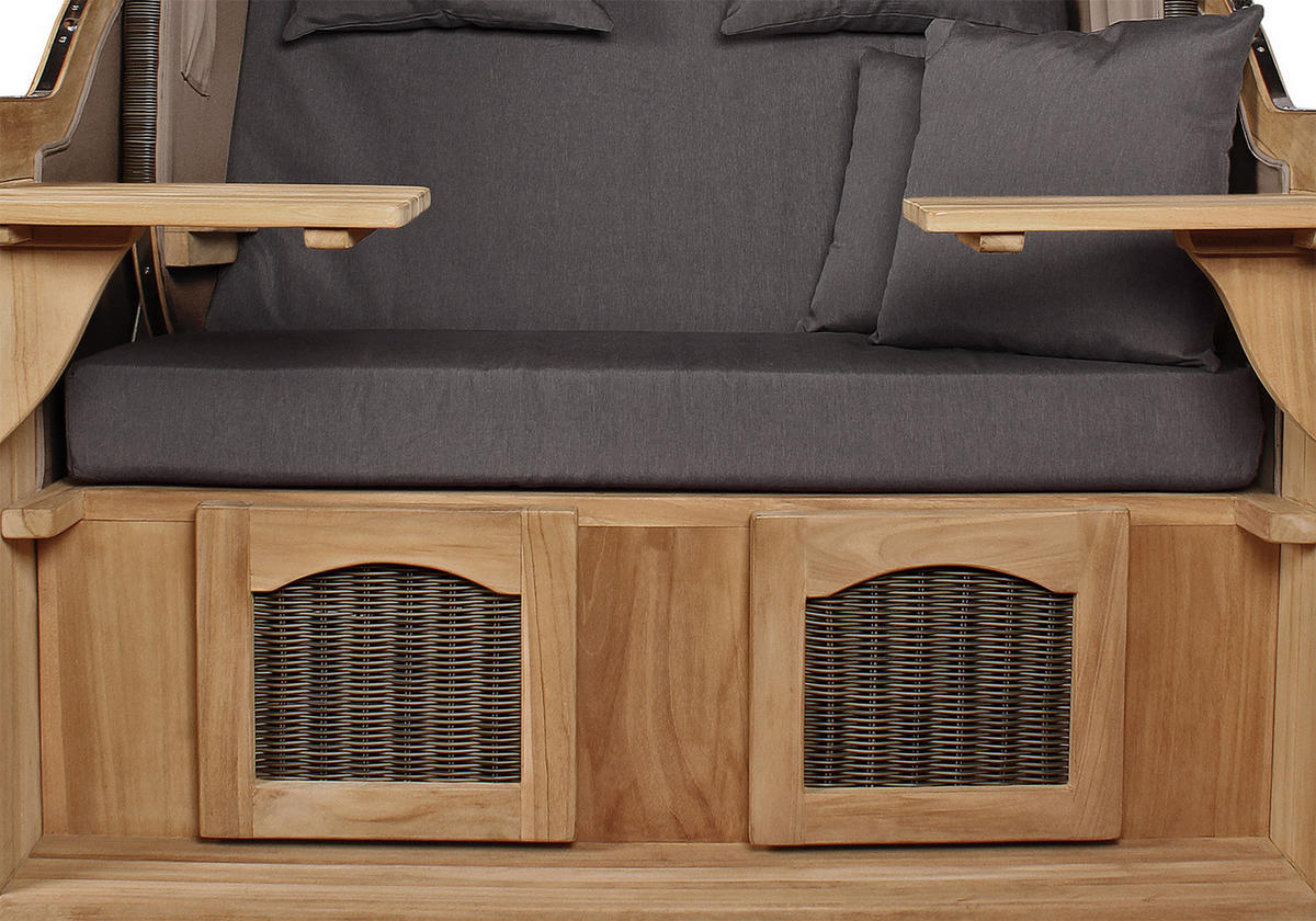 STRANDKORB Düne Grande Bullauge Teak PE Grey Dessin 551 - Braun/Grau, Metall (142/170/95cm) - Mr. Deko