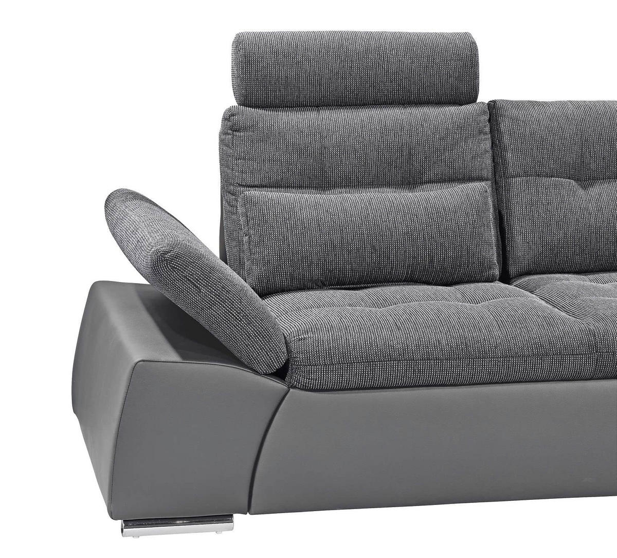ECKSOFA mit Schlaffunktion, Armlehnfunktion und Kopfstützen - Chromfarben/Anthrazit, Textil (219/260cm) - ed exciting design